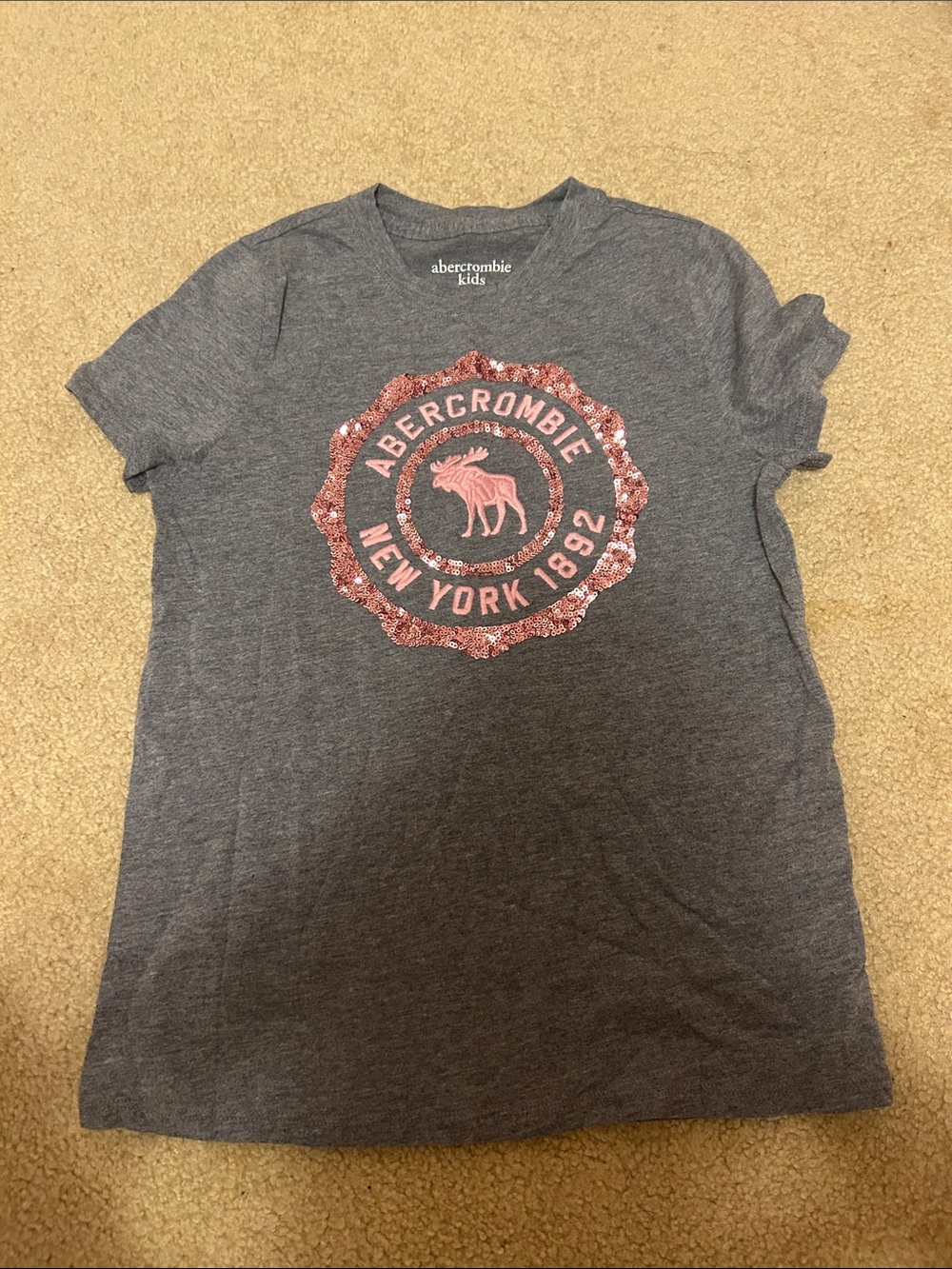 abercrombie kids Charcoal Gray Tee with Pink Sequin Crest